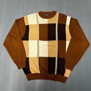 Vintage brown plaid patterned knit sweater Size L